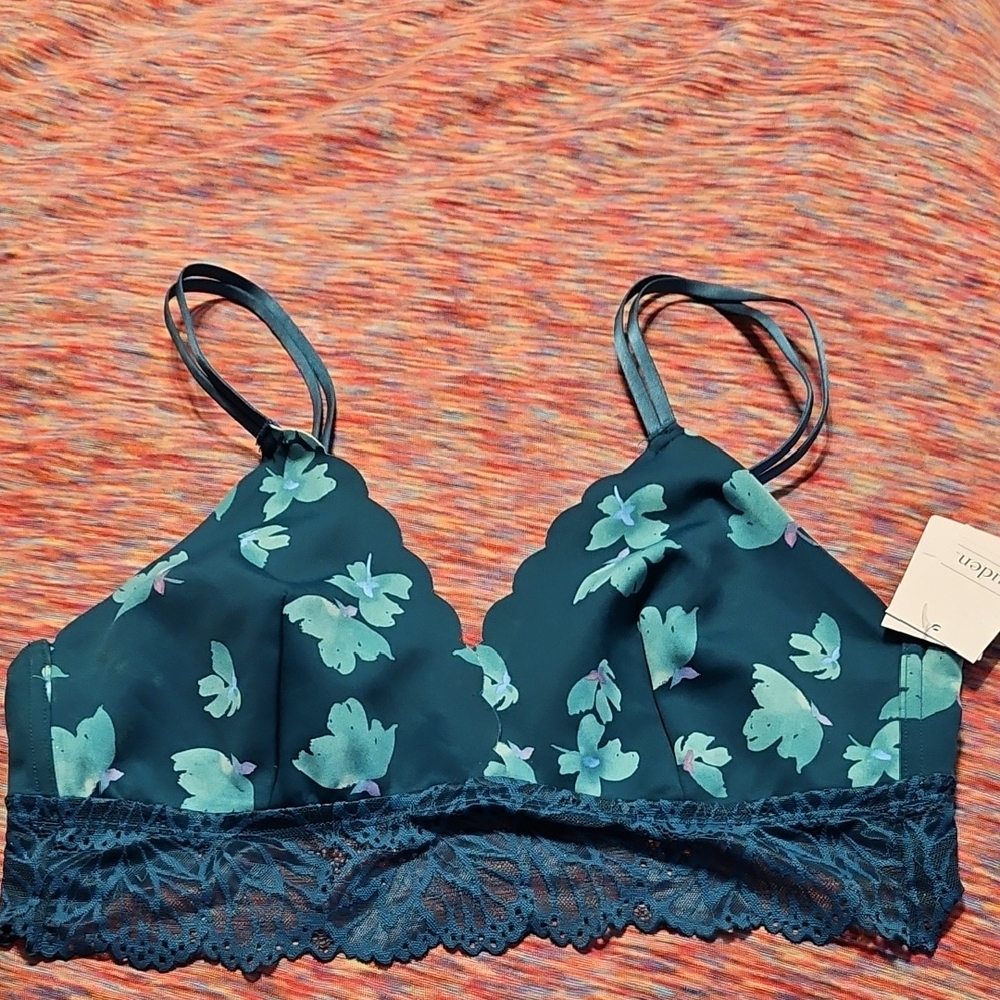 Auden Green Floral Lace Bralette NWT